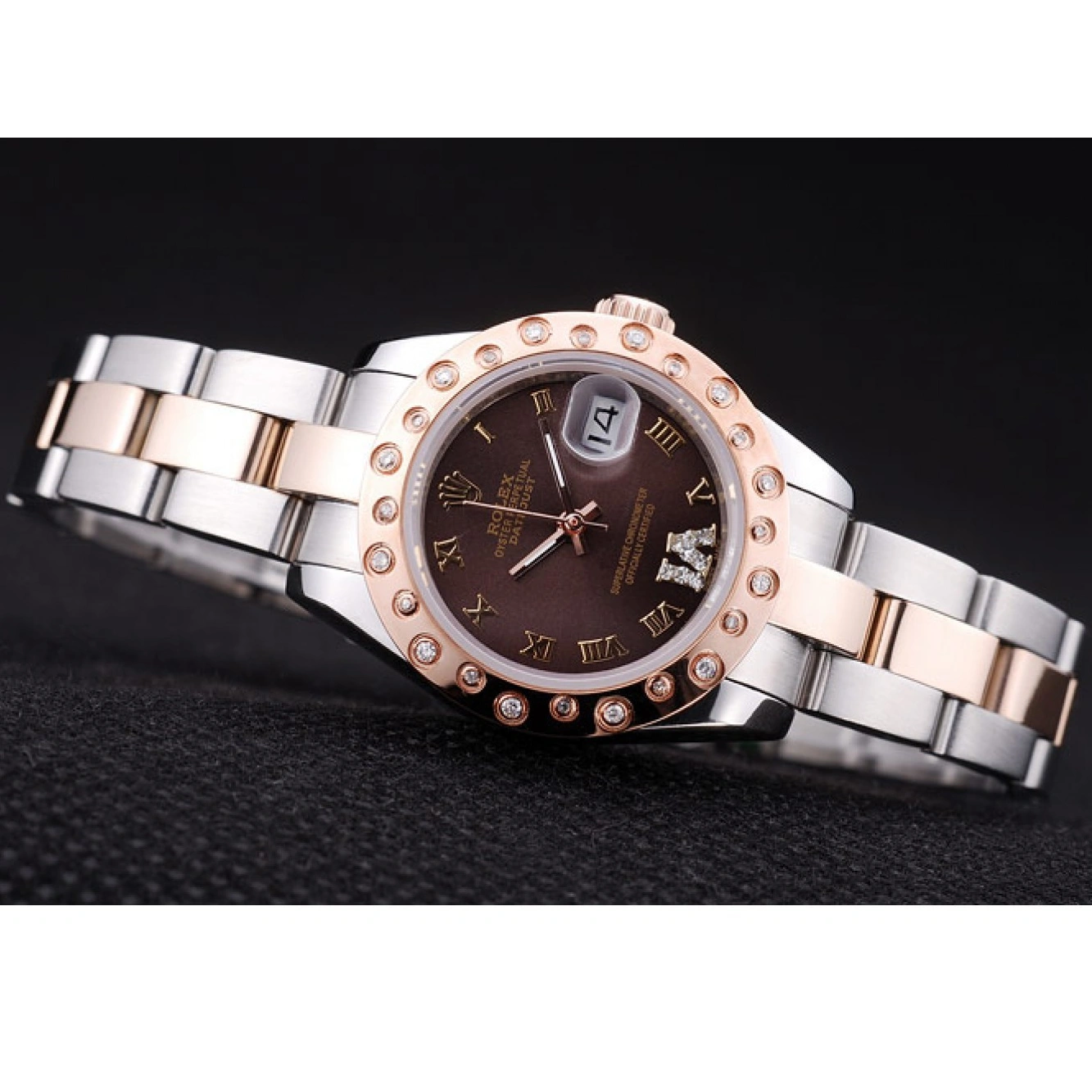 Aaa replica watch Datejust Polished 7475 Rose Diamonds Bezel Gold Dial Brown Rolex 1026